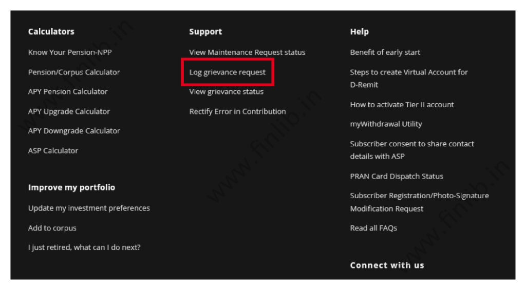 log grievance request from footer of NPS website